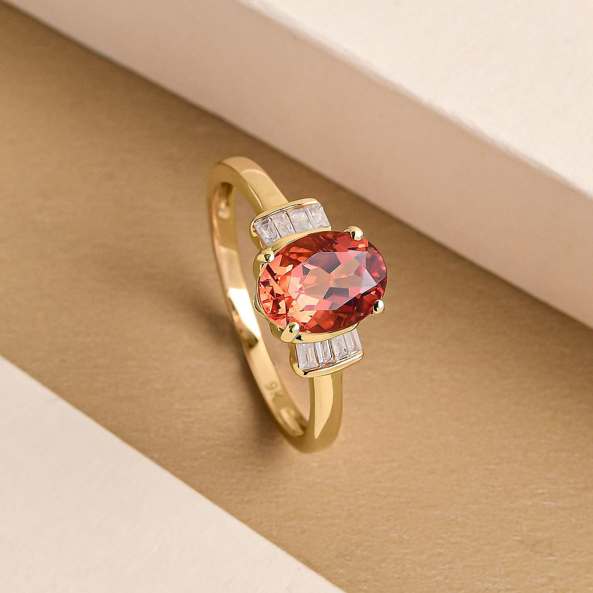 9K Yellow Gold Red Andesine and Diamond Ring 1.29 Ct. 8959648 2