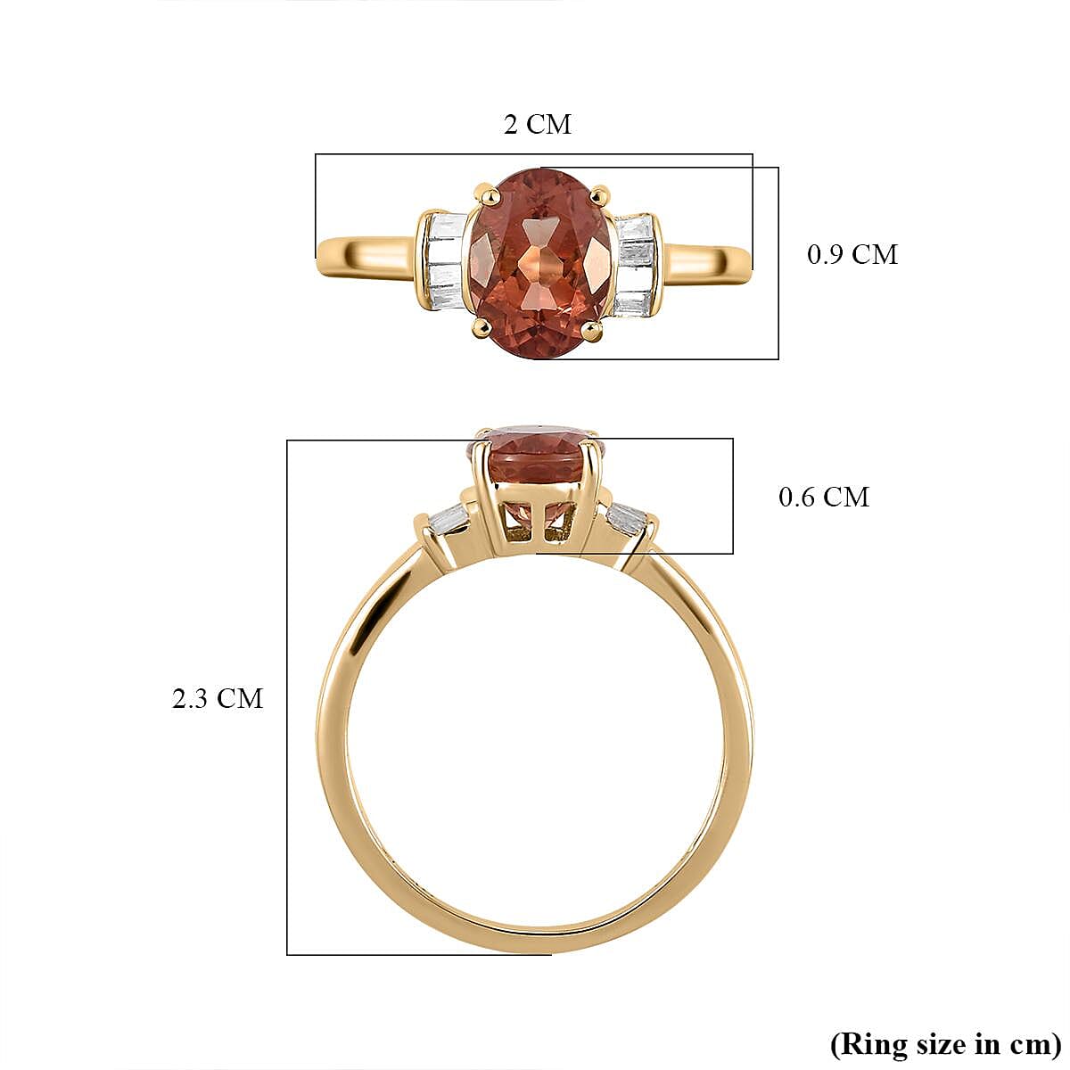9K Yellow Gold Red Andesine and Diamond Ring 1.29 Ct. 8959648 6