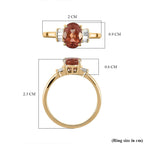 9K Yellow Gold Red Andesine and Diamond Ring 1.29 Ct.