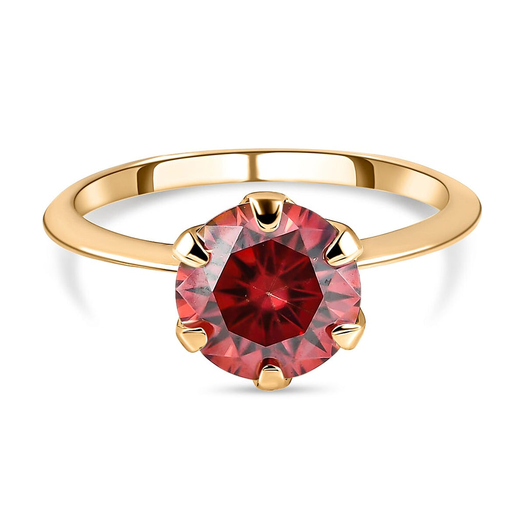 9K Yellow Gold Red Moissanite Solitaire Ring 1.72 Ct.