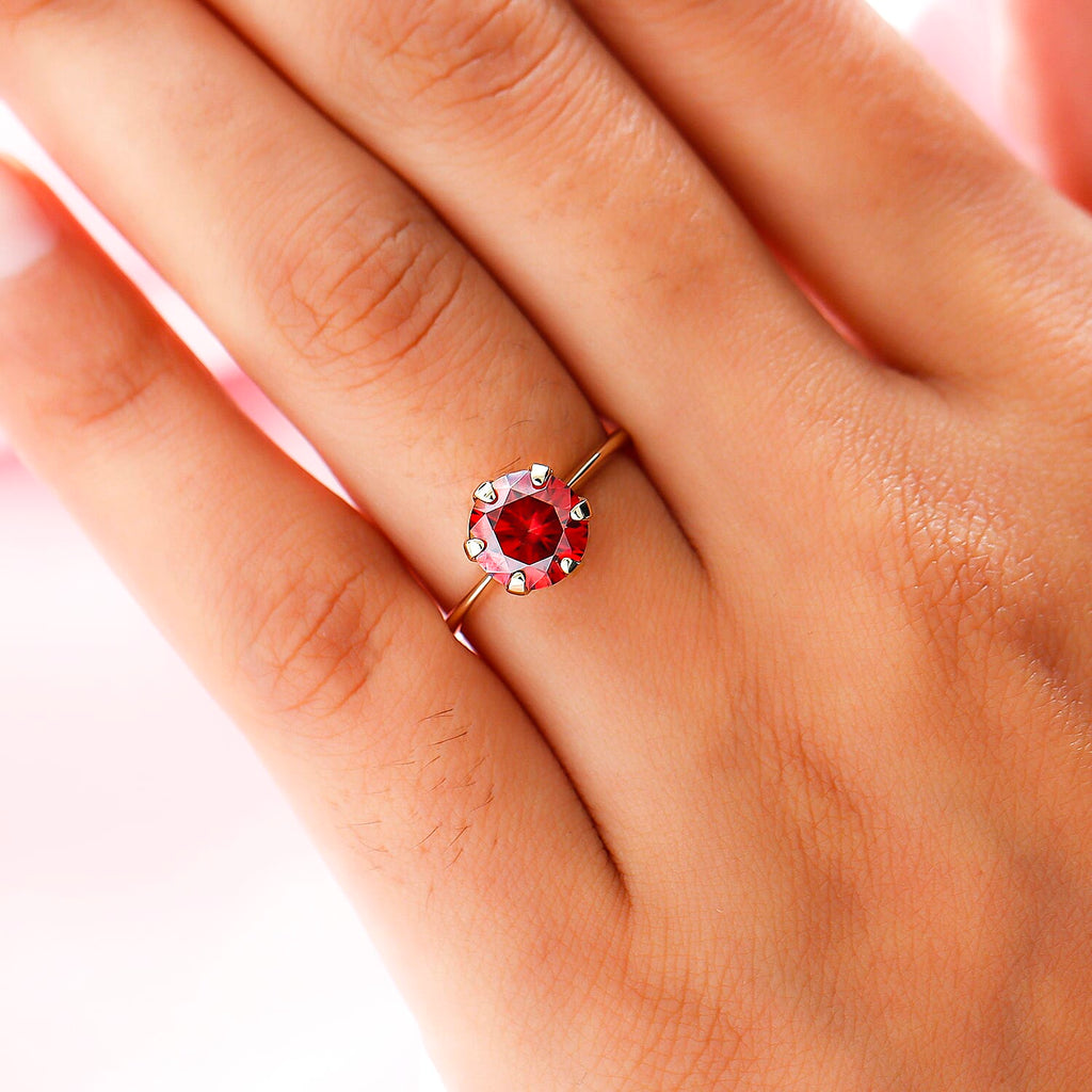 9K Yellow Gold Red Moissanite Solitaire Ring 1.72 Ct.