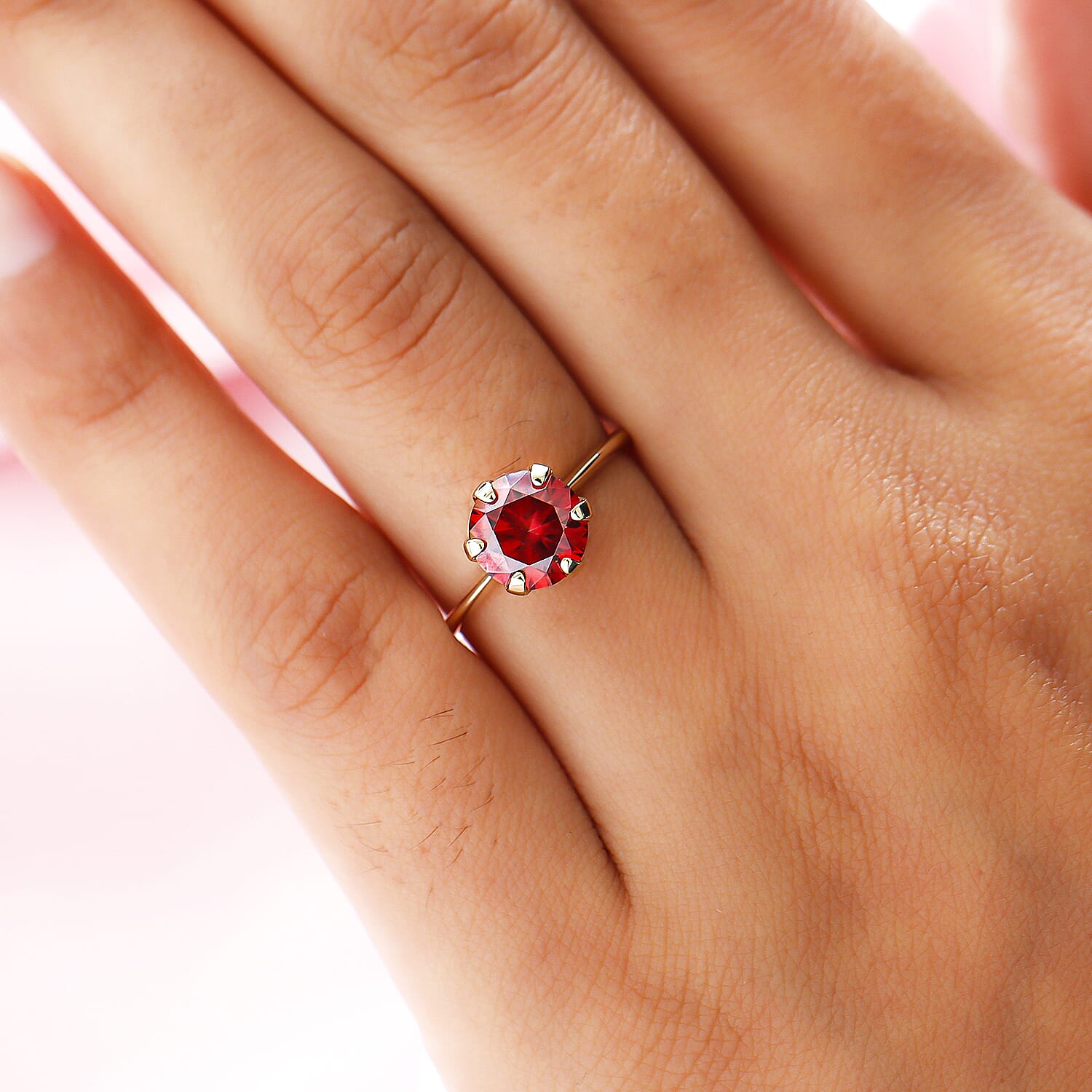 9K Yellow Gold Red Moissanite Solitaire Ring 1.72 Ct. 8860672 3