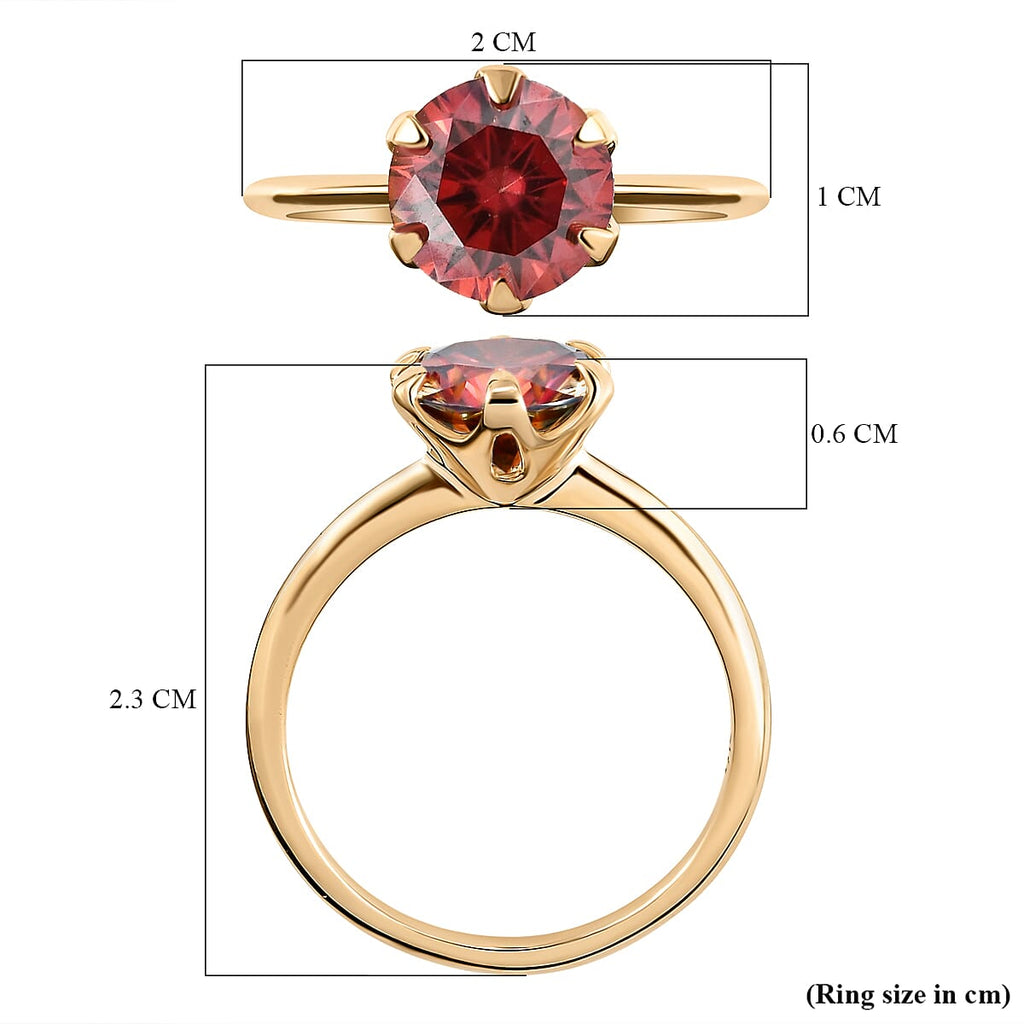 9K Yellow Gold Red Moissanite Solitaire Ring 1.72 Ct.