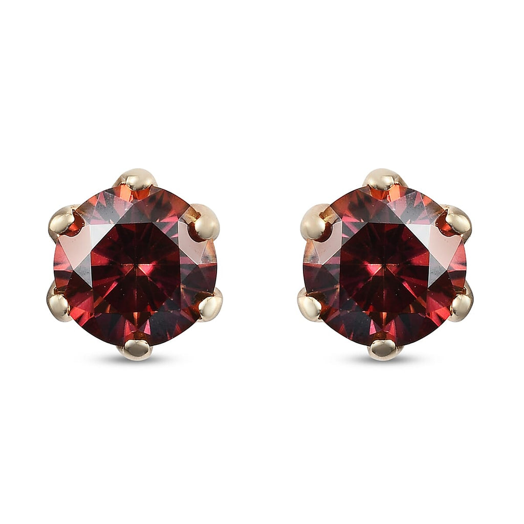 9K Yellow Gold Red Moissanite Stud Earrings (with Push Back) 1.50 Ct.