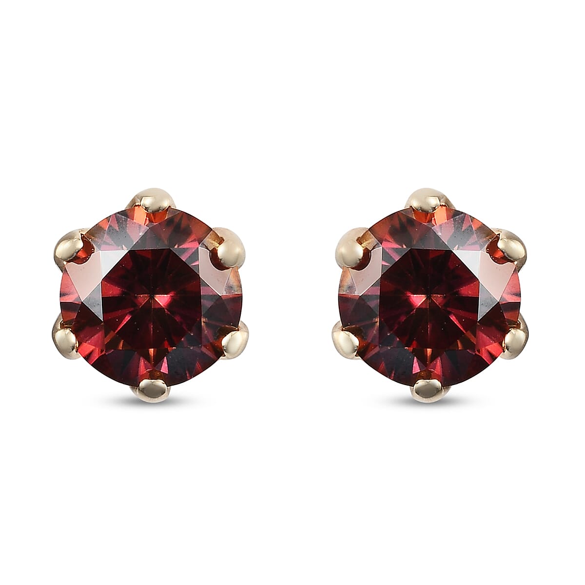9K Yellow Gold Red Moissanite Solitaire Stud Earrings 1.44 Ct., Gold Wt. 0.68 Gms 8965015 0