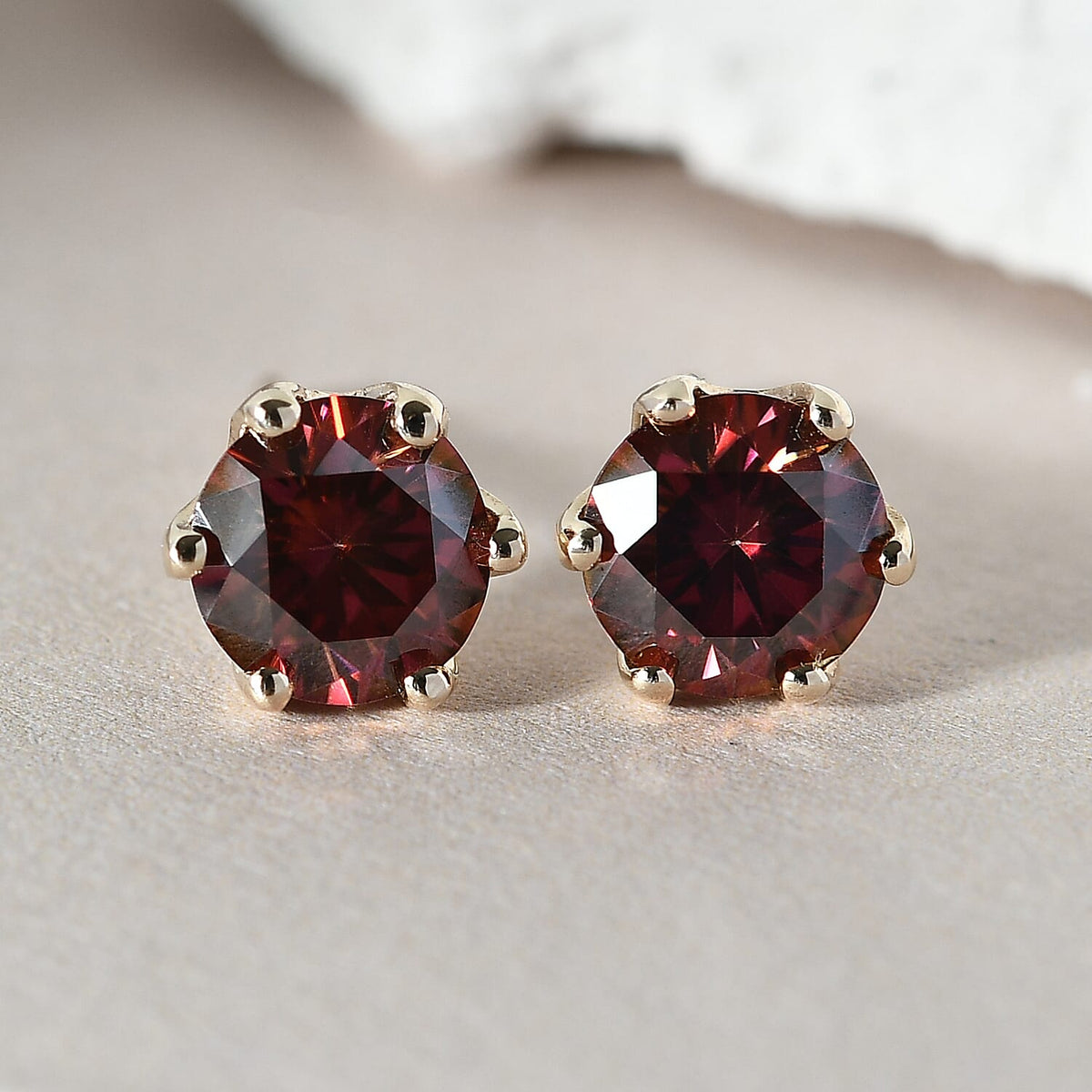 9K Yellow Gold Red Moissanite Solitaire Stud Earrings 1.44 Ct., Gold Wt. 0.68 Gms 8965015 2