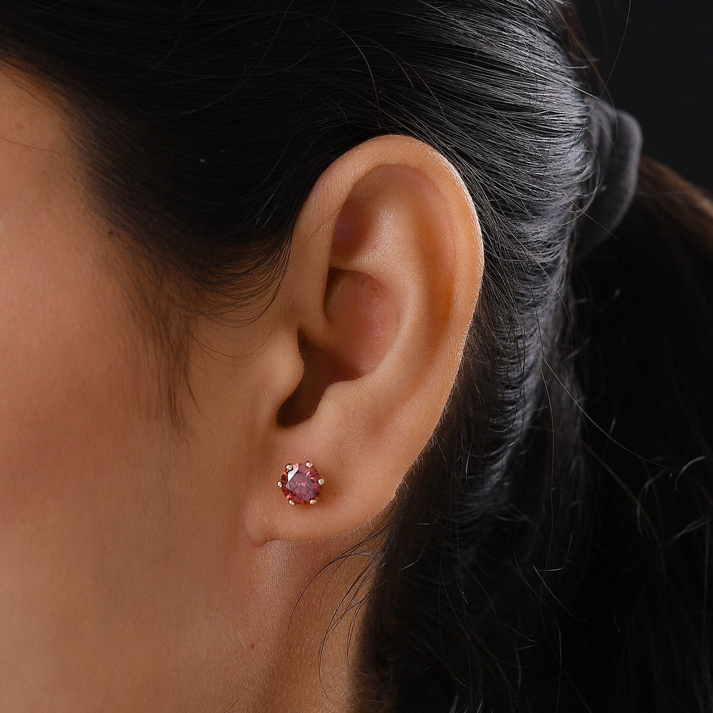 9K Yellow Gold Red Moissanite Stud Earrings (with Push Back) 1.50 Ct.