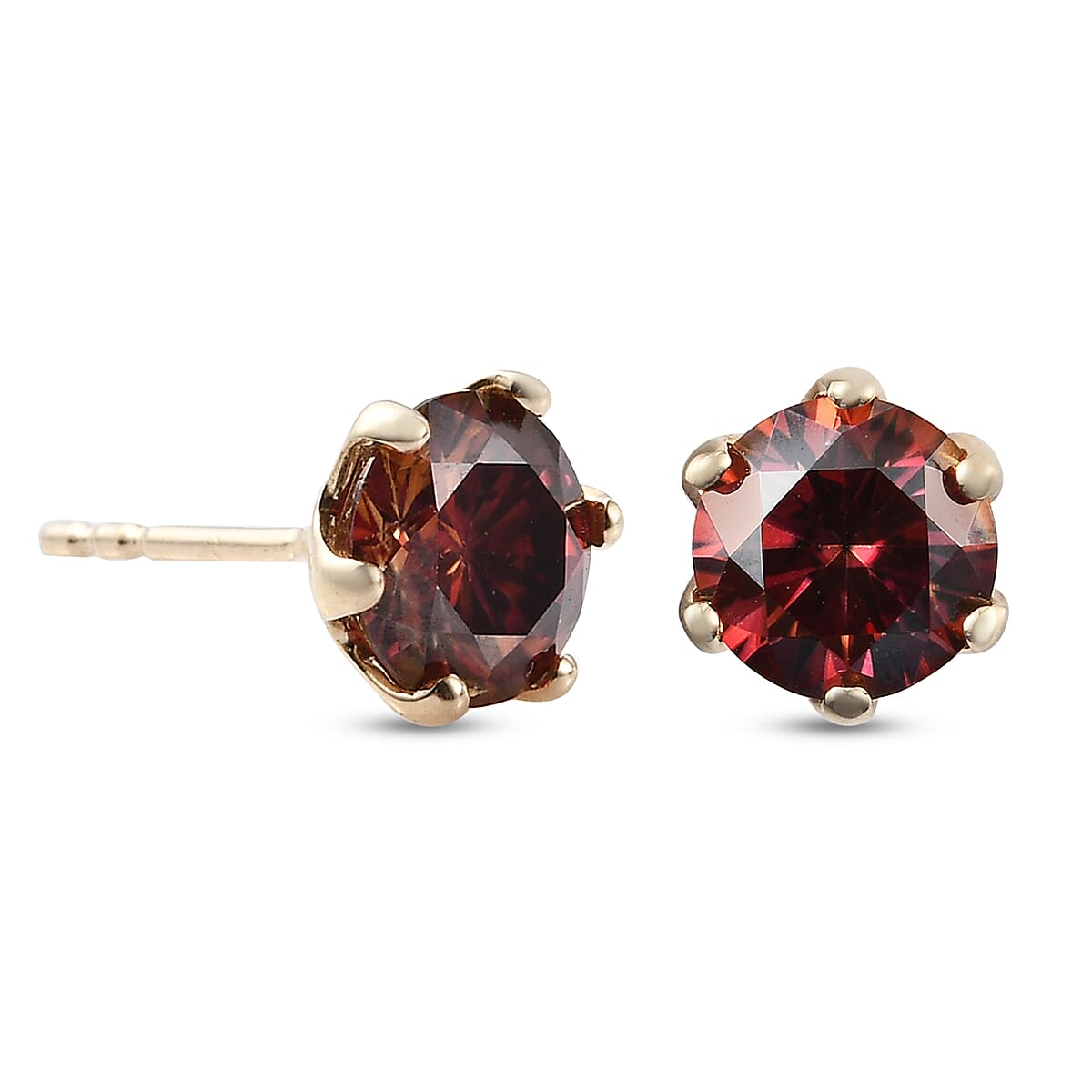 9K Yellow Gold Red Moissanite Solitaire Stud Earrings 1.44 Ct., Gold Wt. 0.68 Gms 8965015 4
