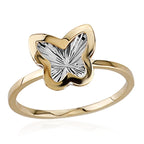 Designer Inspired Closeout Deal - 9K Yellow & White Gold Diamond Cut Butterfly Ring