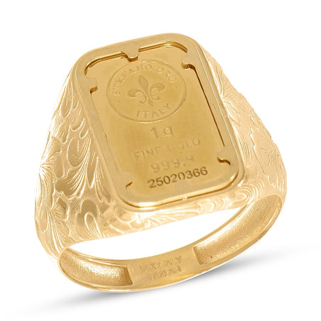 Maestro Collection - 24K Yellow Gold Bar (1g) in 9K Yellow Gold Signet Ring V32465192 1