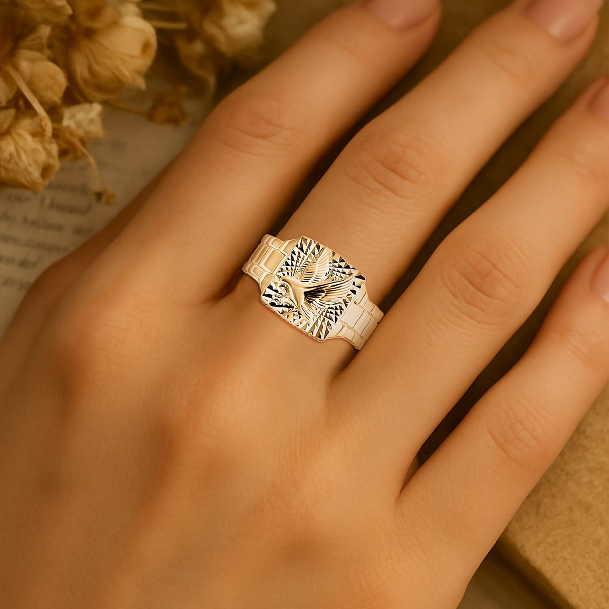 Designer Inspired 9K Yellow Gold Eagle Ring 8109523 2