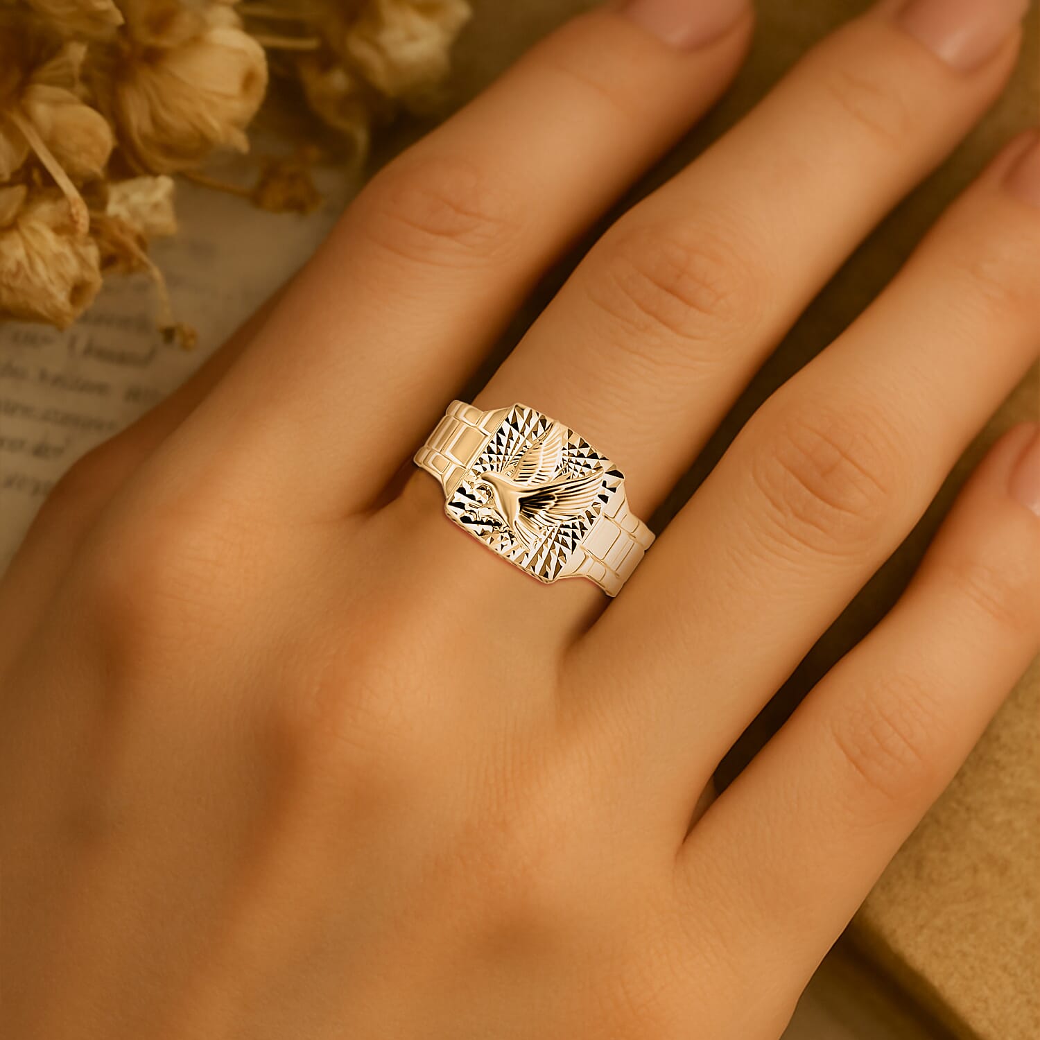 Designer Inspired 9K Yellow Gold Eagle Ring 8109523 2