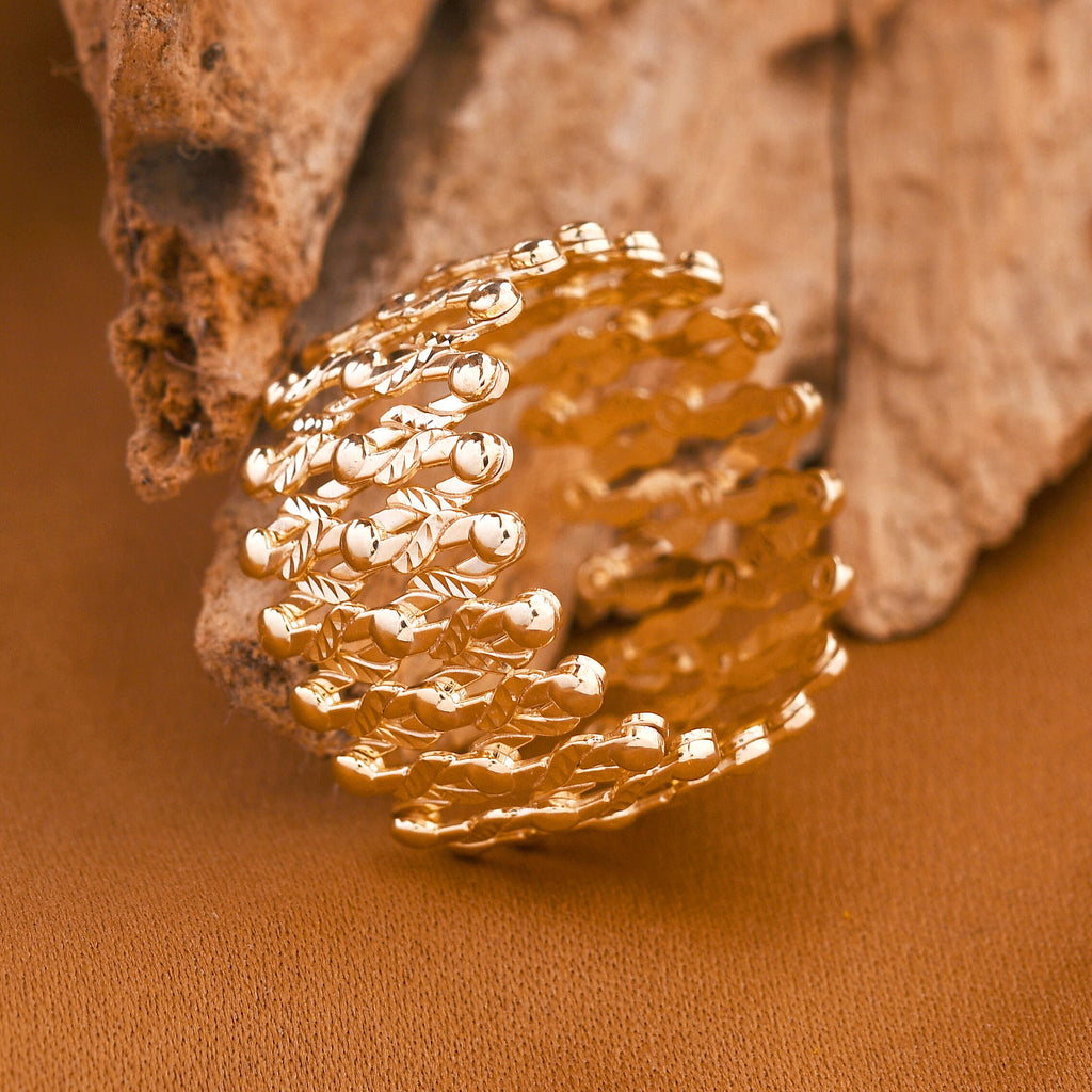 TV Only Lowest Ever price -Surabaya Gold - 9K Yellow Gold Handmade Concertina Ring (L - V) Adjustable - 8 Grams