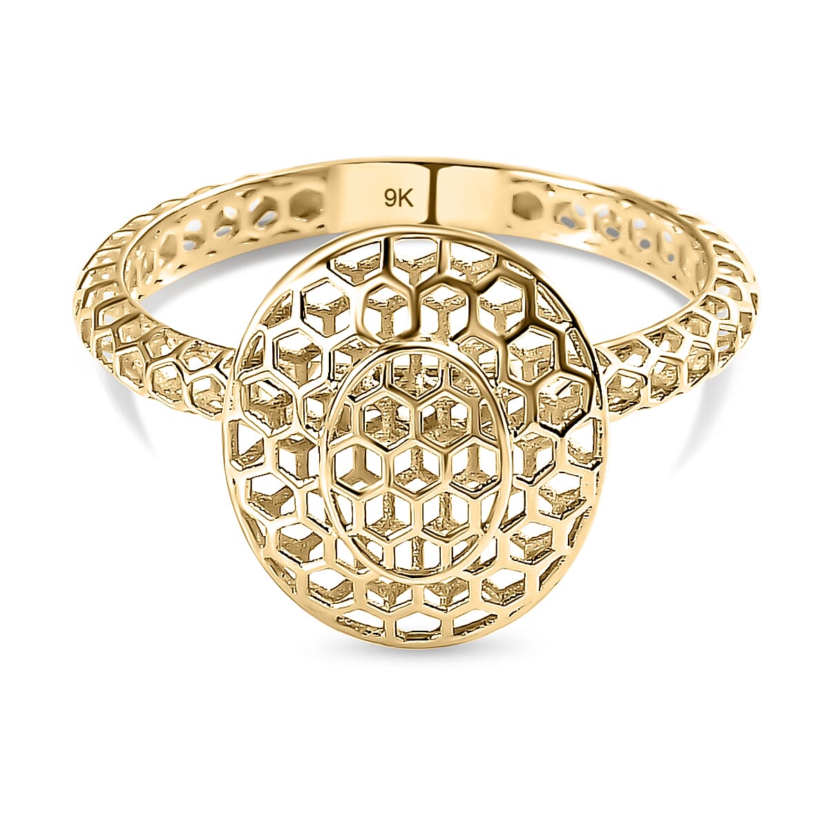 9K Yellow Gold Honeycomb Ring 7517560 2