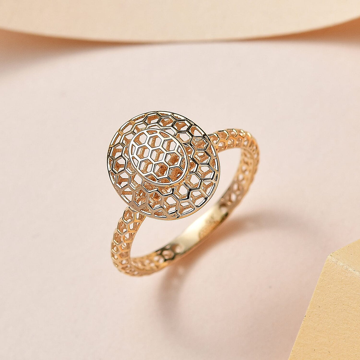 9K Yellow Gold Honeycomb Ring 7517560 4