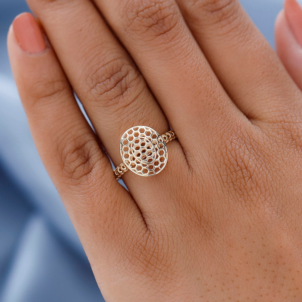 9K Yellow Gold Honeycomb Ring 7517560 6