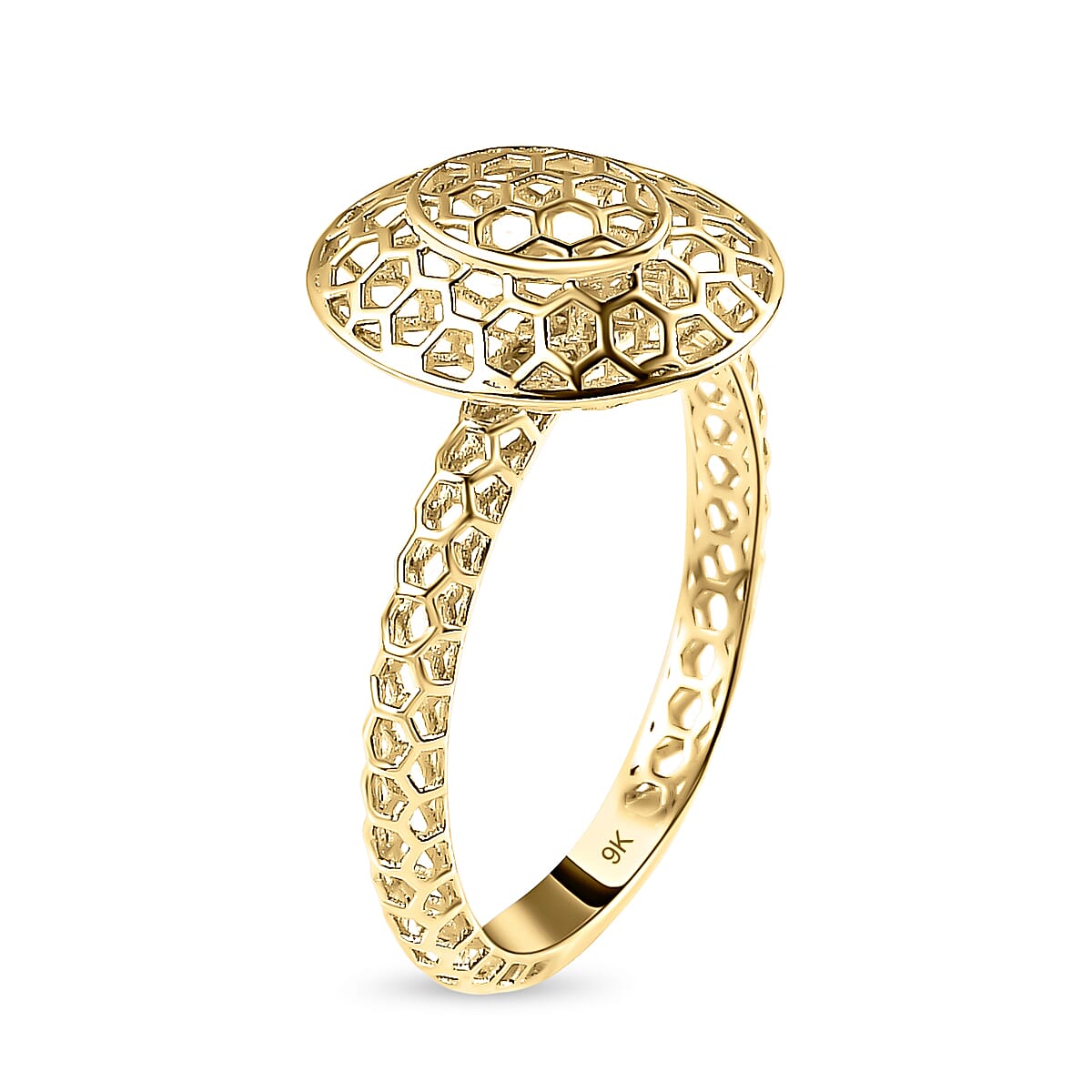 9K Yellow Gold Honeycomb Ring 7517560 8