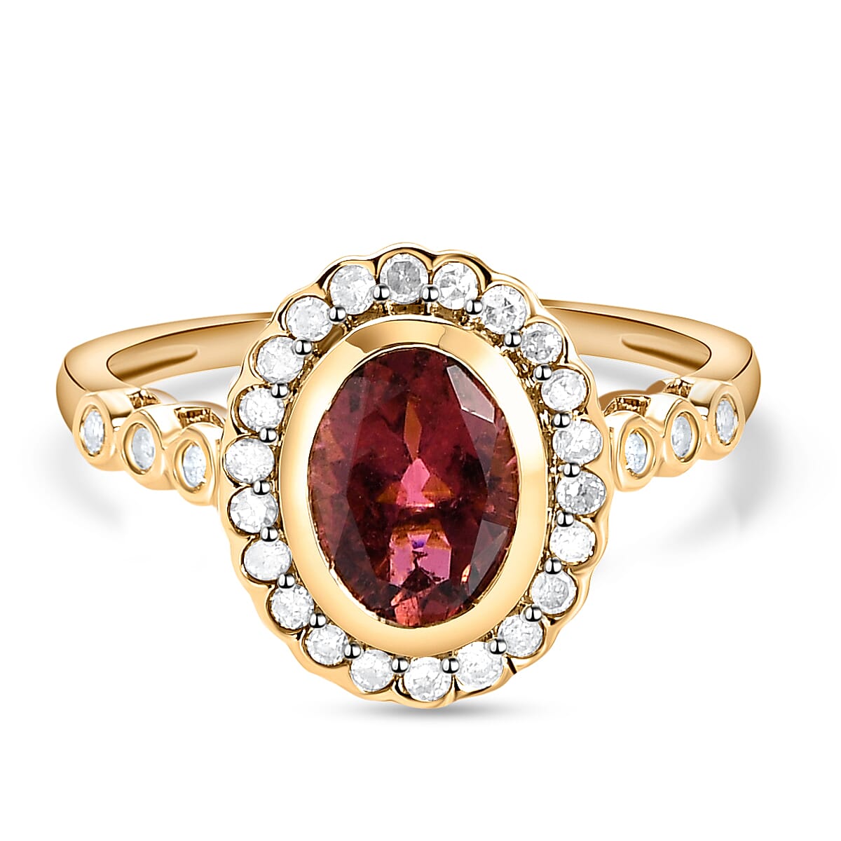 9K Yellow Gold Rubellite Halo Ring with Diamond 1.52 Ct. 8894105 0