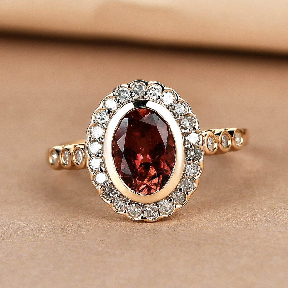 9K Yellow Gold Rubellite Halo Ring with Diamond 1.52 Ct. 8894105 2