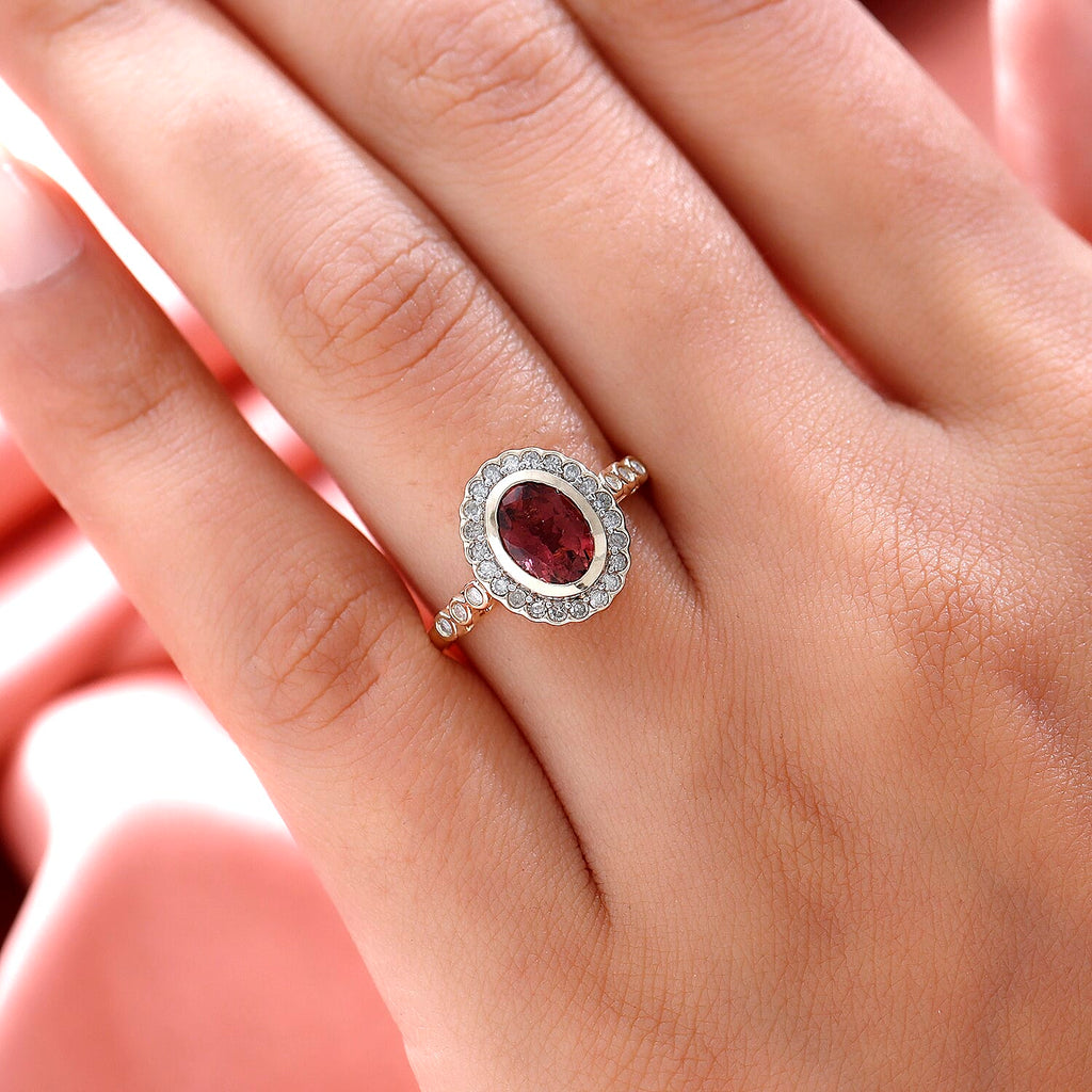 9K Yellow Gold Rubellite and Diamond Ring 1.52 Ct.