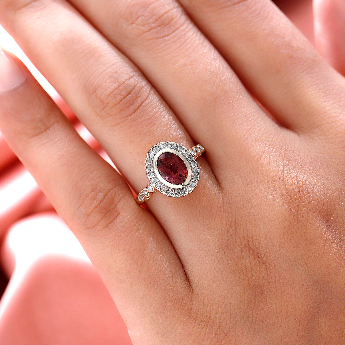 9K Yellow Gold Rubellite Halo Ring with Diamond 1.52 Ct. 8894105 3