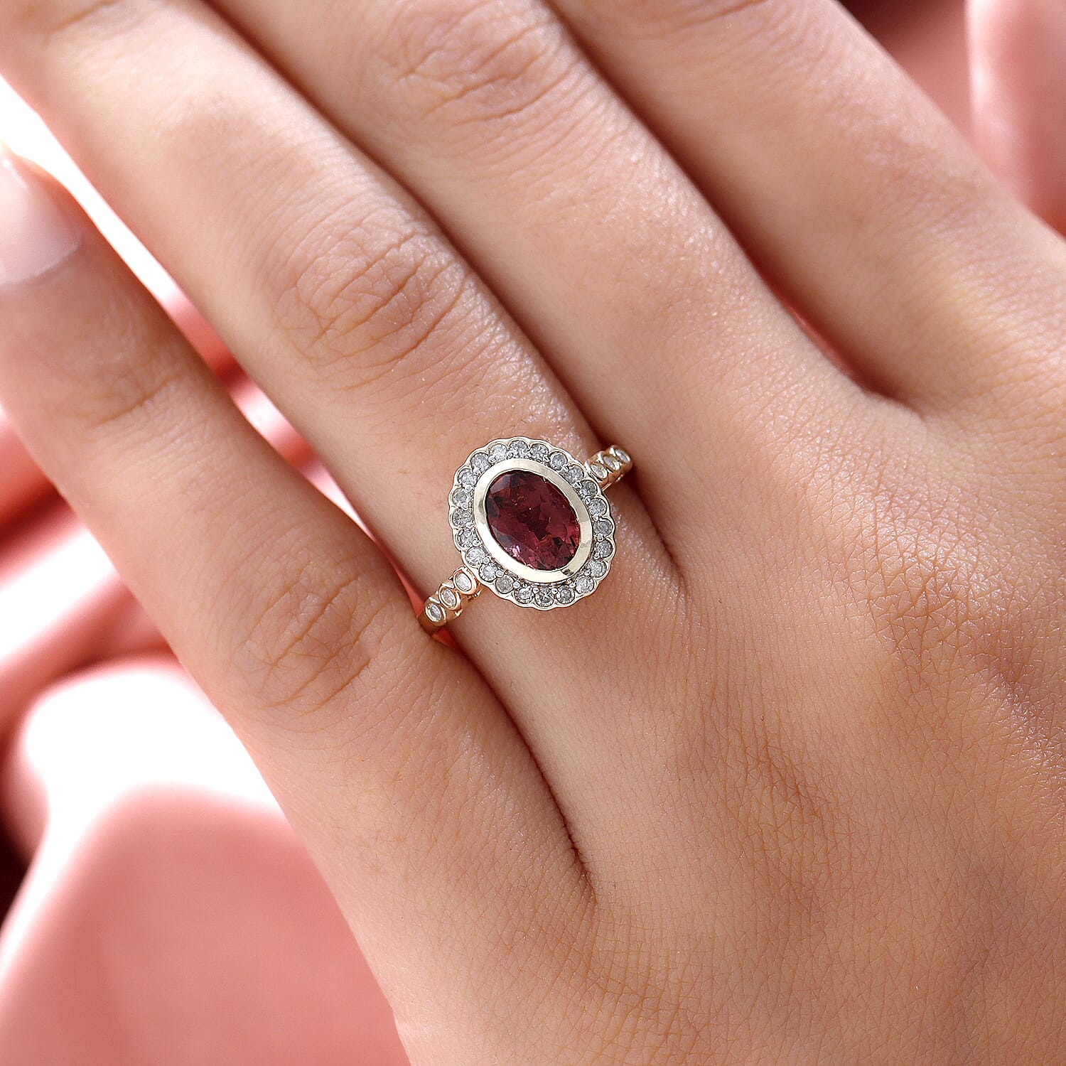 9K Yellow Gold Rubellite Halo Ring with Diamond 1.52 Ct. 8894105 3