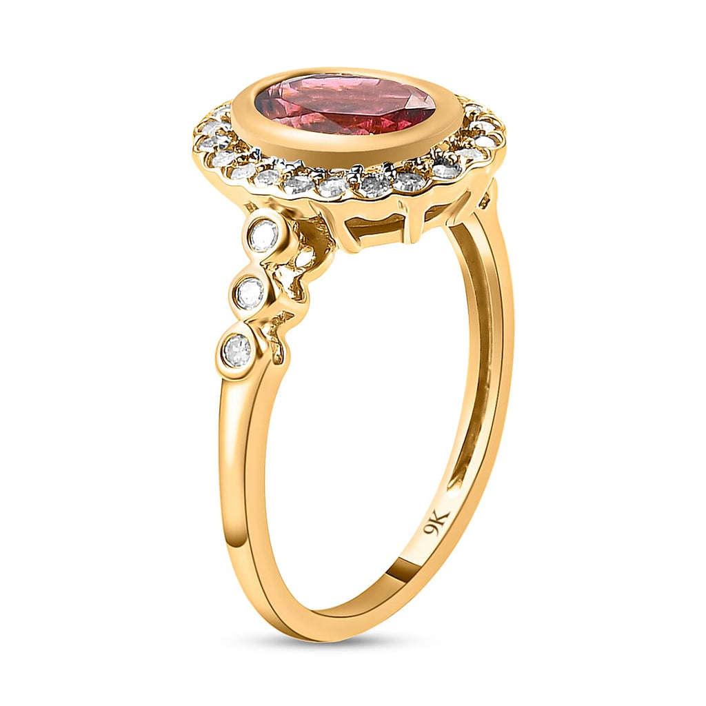 9K Yellow Gold Rubellite and Diamond Ring 1.52 Ct.