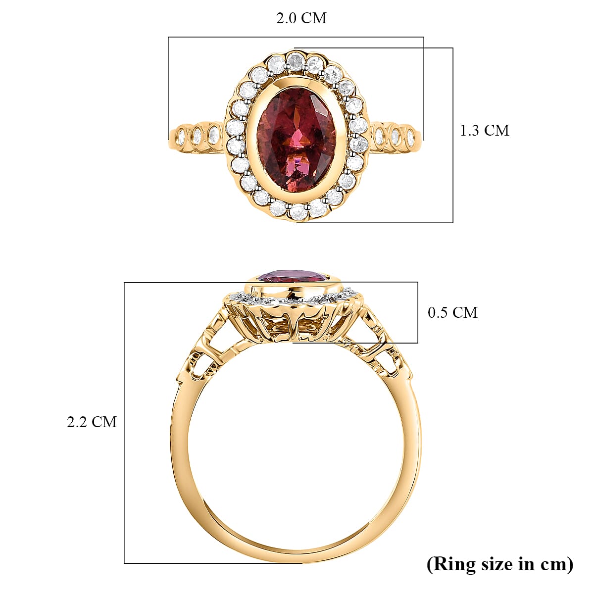 9K Yellow Gold Rubellite Halo Ring with Diamond 1.52 Ct. 8894105 6
