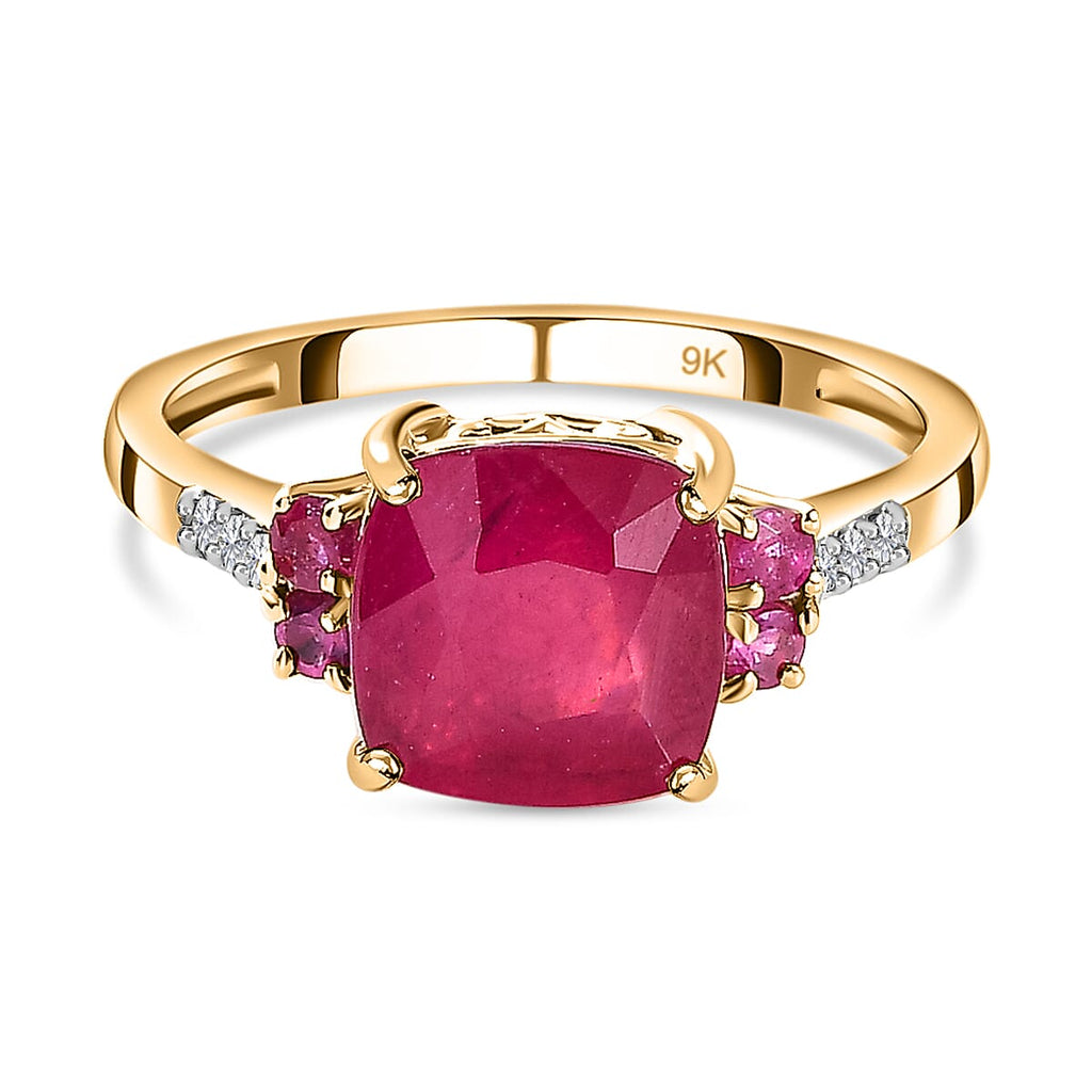 9K Yellow Gold Ruby & Moissanite Ring 3.81 Ct