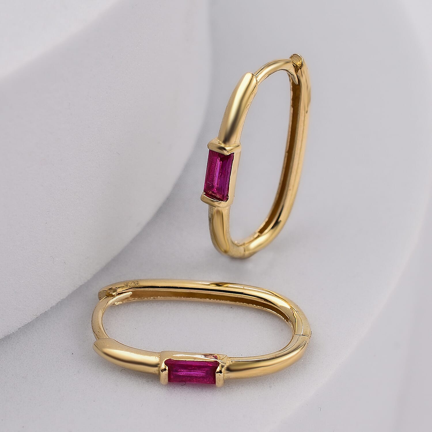 Ruby Hoop Earrings with Clasp in 9K Yellow Gold 7383337 1