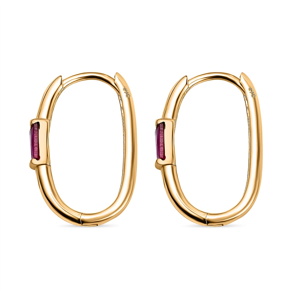 Ruby Hoop Earrings with Clasp in 9K Yellow Gold 7383337 3