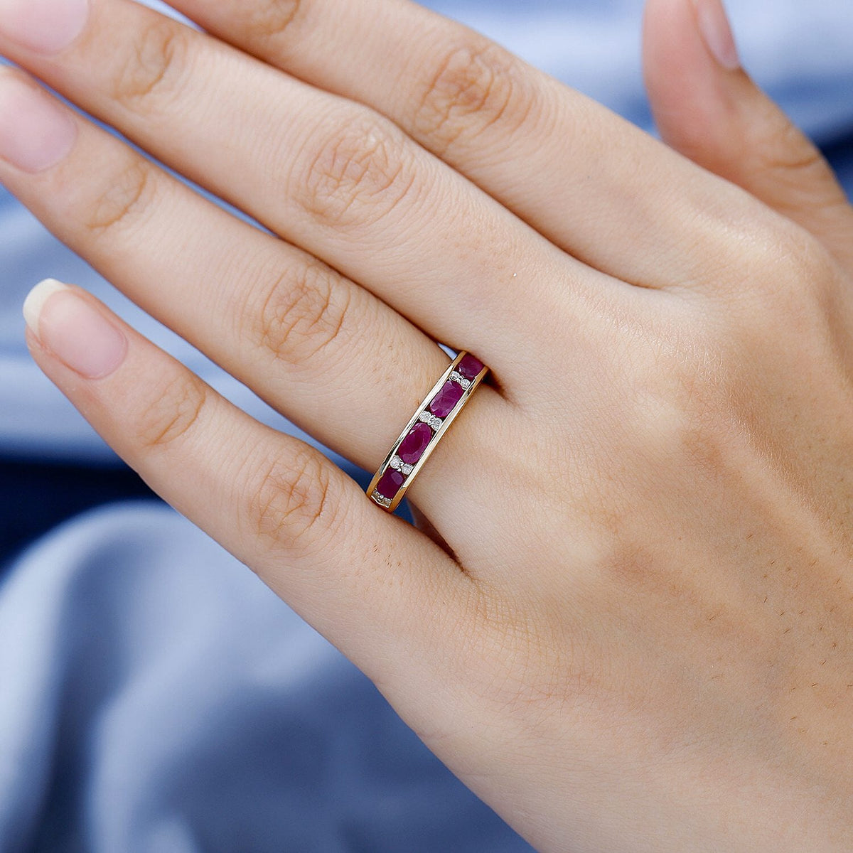 9K Yellow Gold Ruby and Diamond Half Eternity Wedding Band Ring 1.32 Ct 7238264 5
