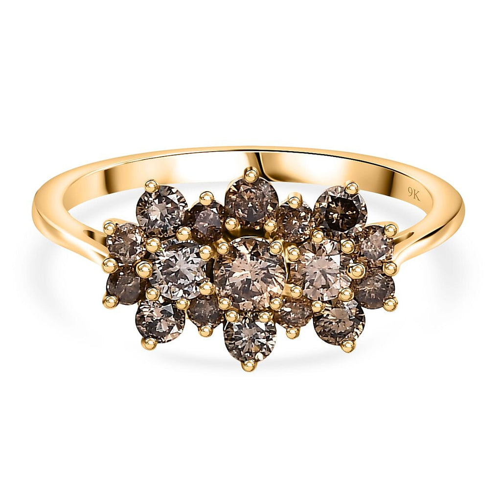 9K Yellow Gold SGL Certified Natural Champagne Diamond Boat Ring 1.00 Ct.