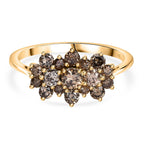 9K Yellow Gold SGL Certified Natural Champagne Diamond Boat Ring 1.00 Ct.