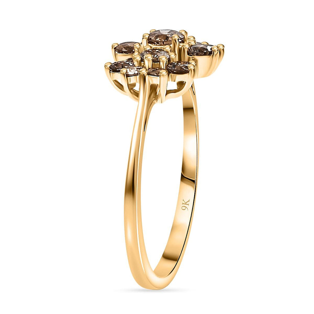 9K Yellow Gold SGL Certified Natural Champagne Diamond Boat Ring 1.00 Ct.