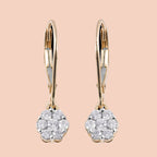9K Yellow Gold SGL Certified Diamond (I3-GH) Pressure Set Floral Lever Back Earrings 0.50 Ct.