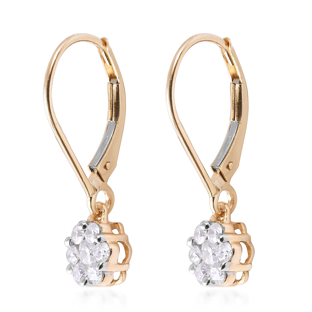 Diamond (I3-GH) Pressure Set Floral Lever Back Earrings in 9K Yellow Gold, SGL Certified 3188076 4