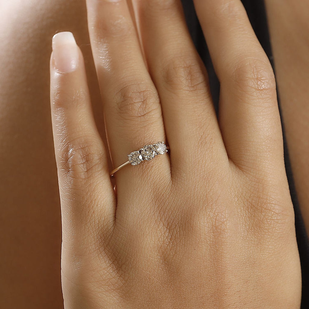 Argyle Diamond Closeout - 9K Yellow Gold SGL Certified I3 Natural Champagne Diamond 3 Stone Ring 1.00 Ct.