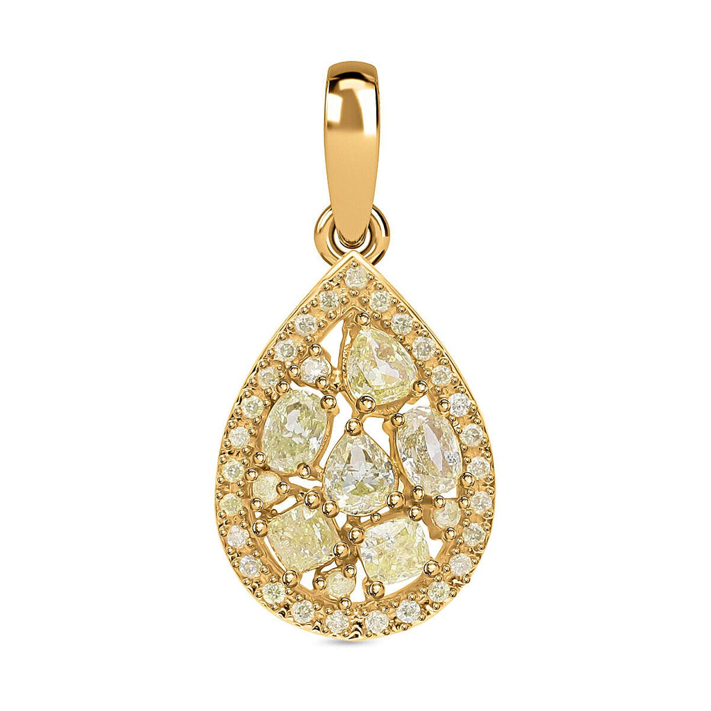9K Yellow Gold SGL Certified Natural Yellow Diamond Drop Pendant 1.00 Ct.