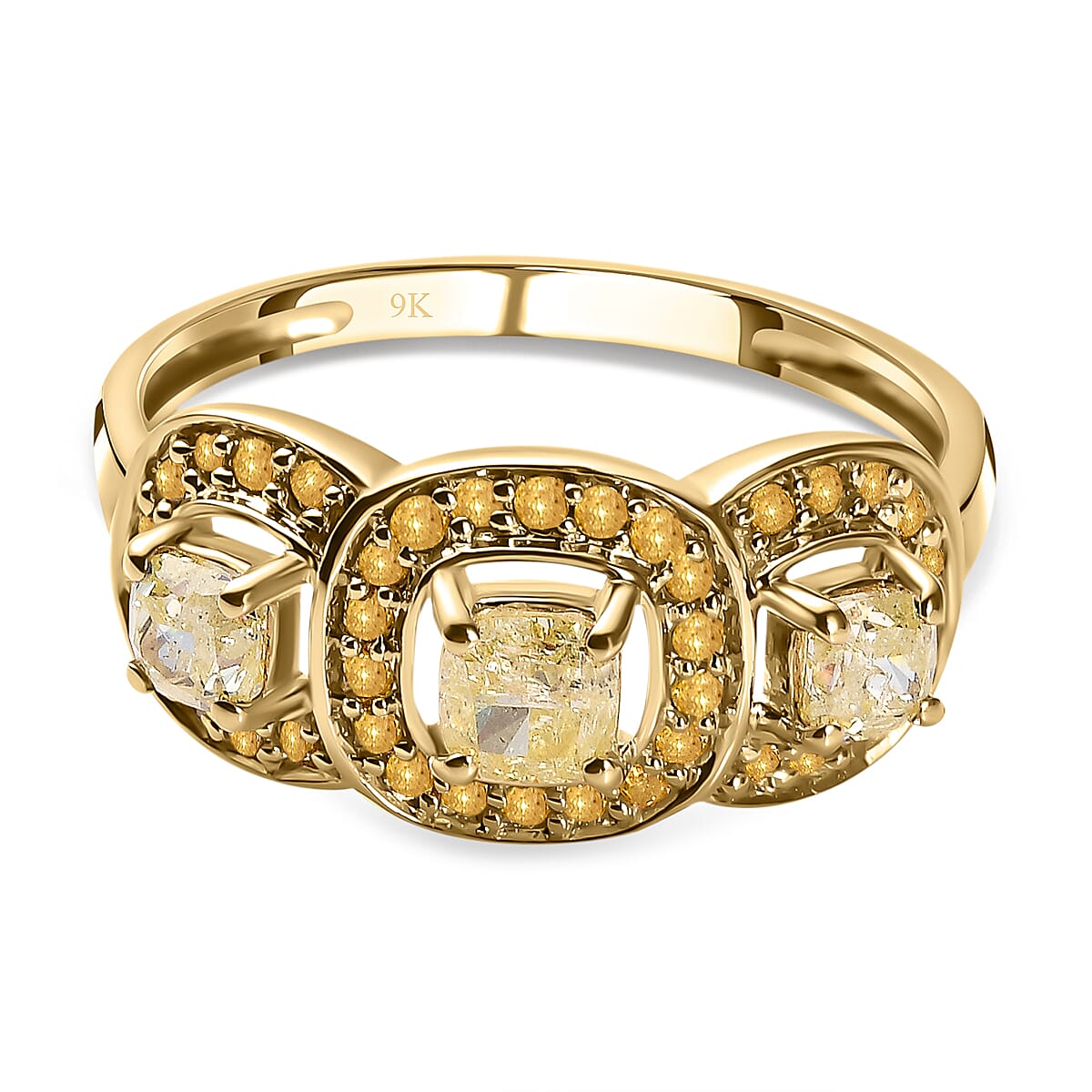 9K Yellow Gold SGL Certified Natural Yellow Diamond I3 Cluster Ring 1.02 Ct 7214027 0