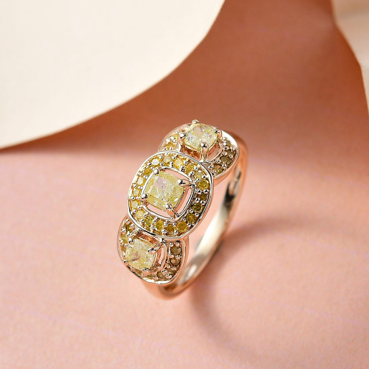9K Yellow Gold SGL Certified Natural Yellow Diamond I3 Cluster Ring 1.02 Ct 7214027 2