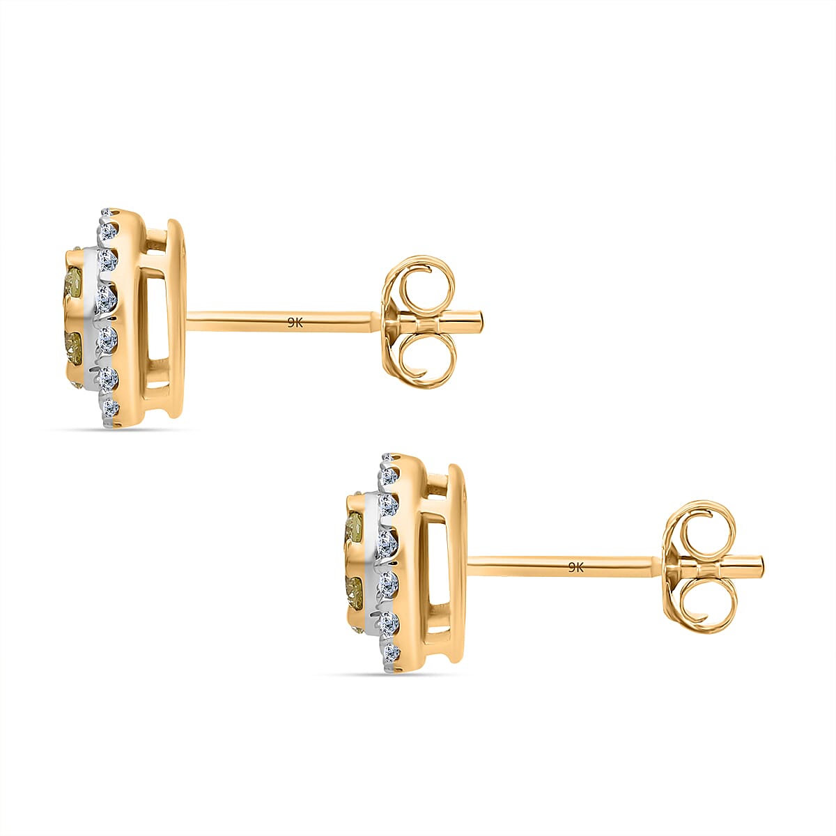 9K Yellow Gold SGL Certified Natural Yellow Diamond, White Diamond Cluster Stud Push Back Earrings 0.50 Ct. 8114449 2