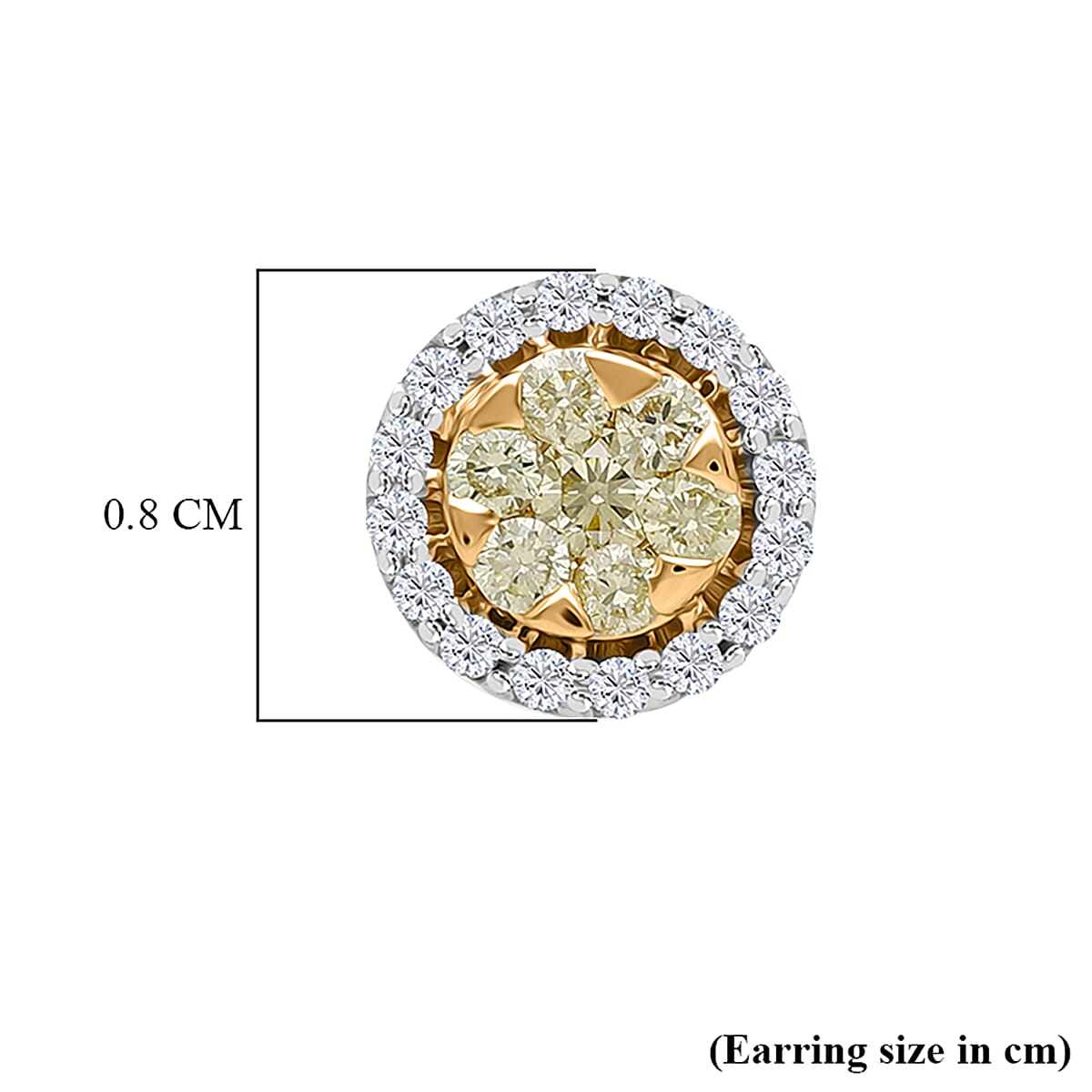 9K Yellow Gold SGL Certified Natural Yellow Diamond, White Diamond Cluster Stud Push Back Earrings 0.50 Ct. 8114449 3