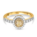 9K Yellow Gold SGL Certified Natural Yellow Diamond & Diamond  Ring 0.75 Ct.