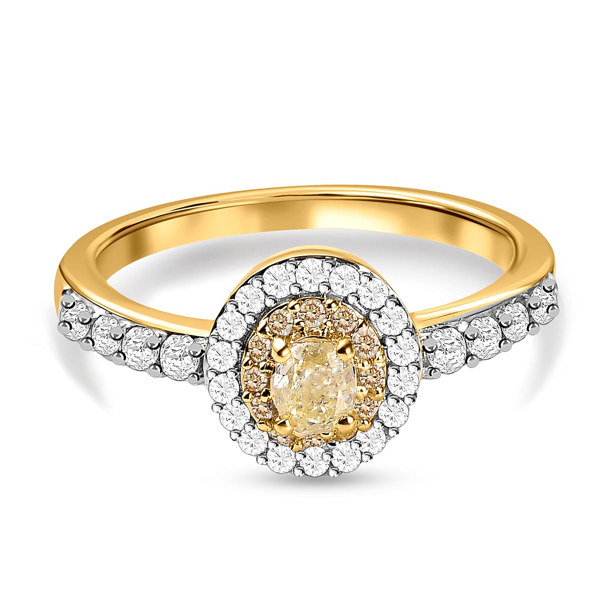 9K Yellow Gold SGL Certified Natural Yellow Diamond and Diamond I3 GH Cluster Ring 0.75 Ct 7214011 0