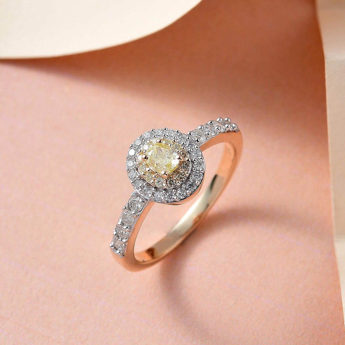 9K Yellow Gold SGL Certified Natural Yellow Diamond and Diamond I3 GH Cluster Ring 0.75 Ct 7214011 2