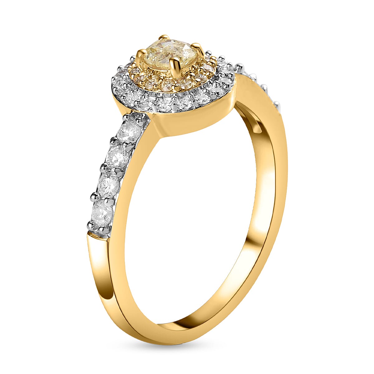 9K Yellow Gold SGL Certified Natural Yellow Diamond and Diamond I3 GH Cluster Ring 0.75 Ct 7214011 4