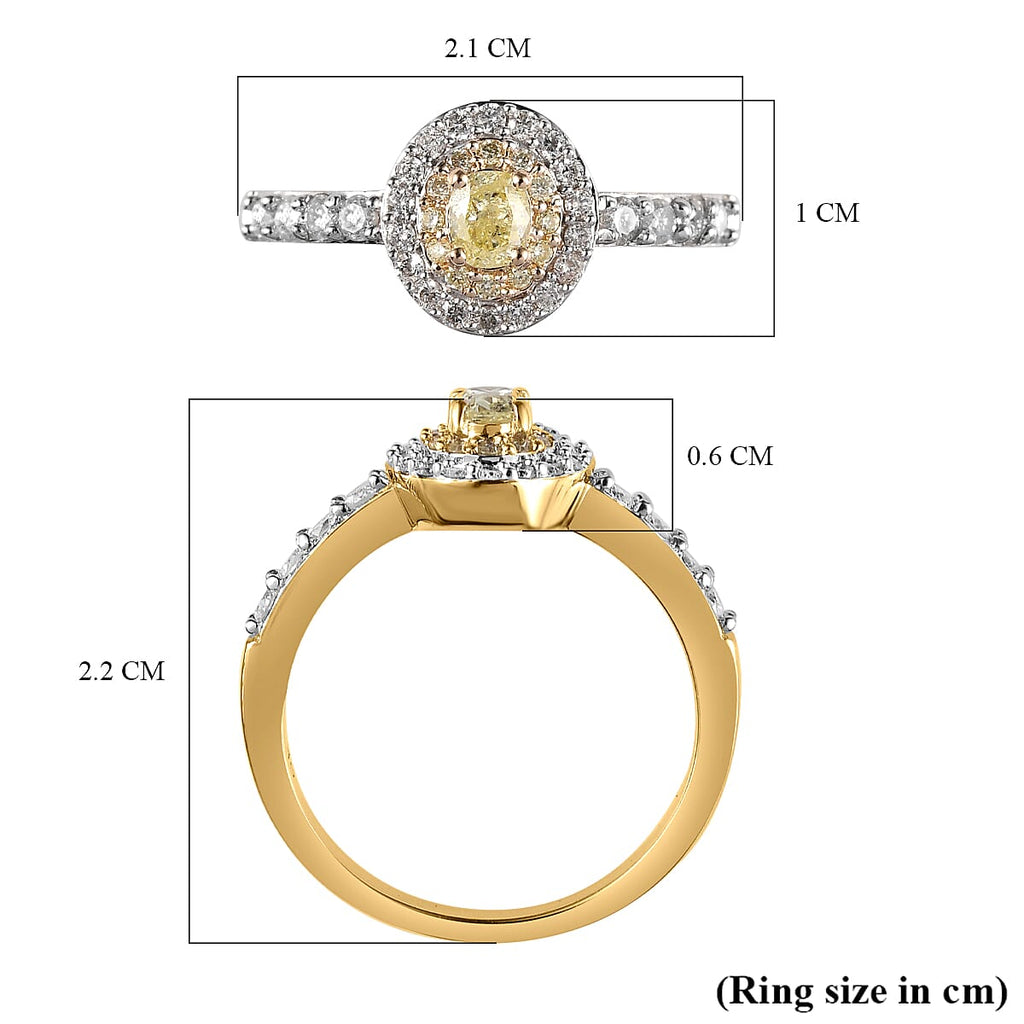 9K Yellow Gold SGL Certified Natural Yellow Diamond & Diamond  Ring 0.75 Ct.