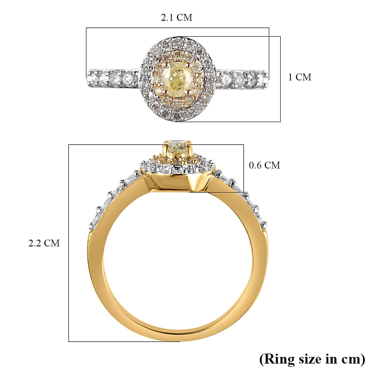 9K Yellow Gold SGL Certified Natural Yellow Diamond and Diamond I3 GH Cluster Ring 0.75 Ct 7214011 6