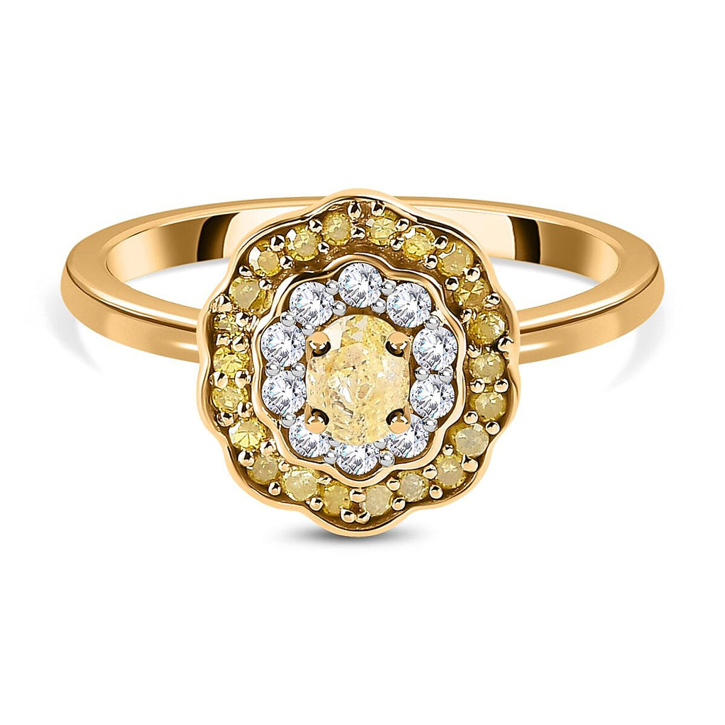 9K Yellow Gold SGL Certified Natural Yellow Diamond and White Diamond (G-H) Ring 0.50 Ct.